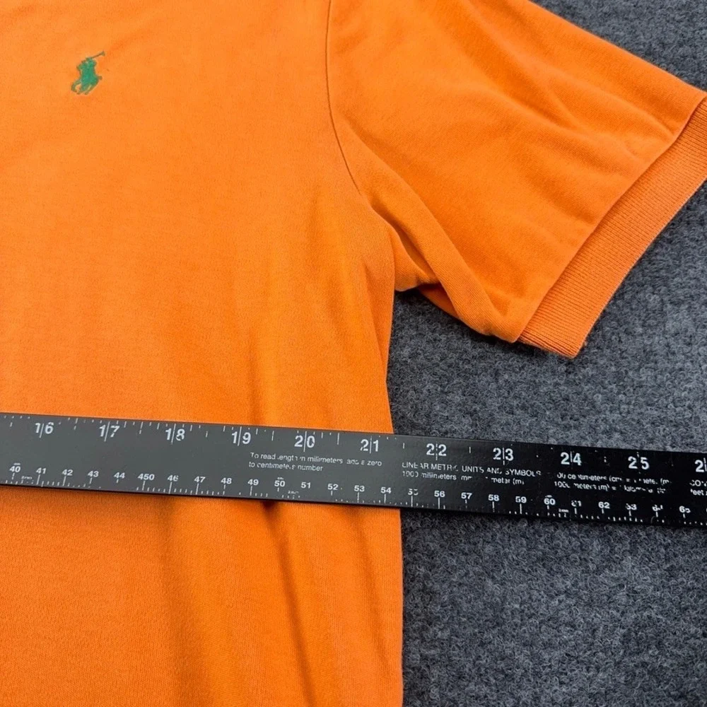 Polo Ralph Lauren Mens Large Orange Short Sleeve Pique Polo Shirt Green Pony *